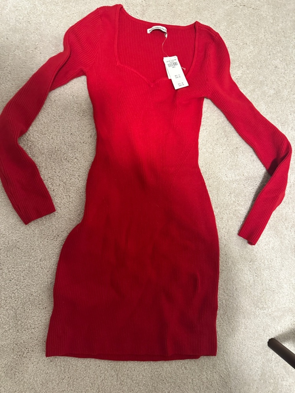 Abercrombie & Fitch Red Long-Sleeve Ribbed Bodycon Dress